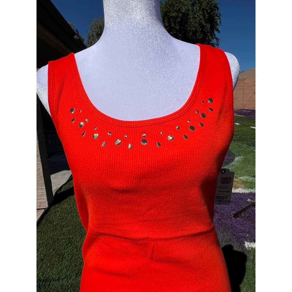 St John's Bay Petite PM Red Ribbed Studded Scoop Neck Cotton Tank Top NWT